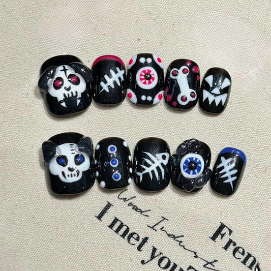 Halloween Skull Eye Oval Short Press On Nails