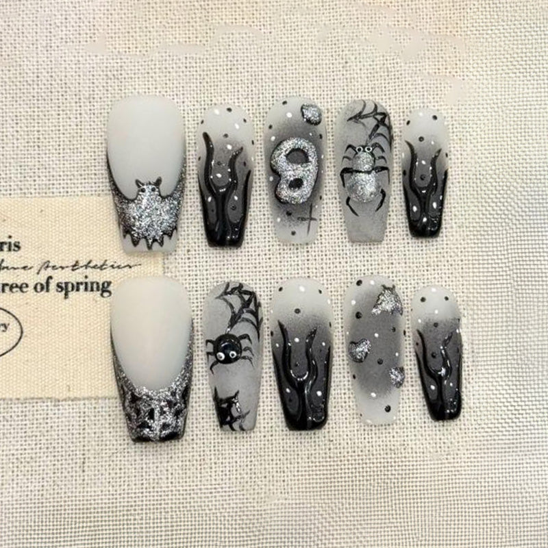 Halloween Gothic Flame Coffin Medium Press On Nails