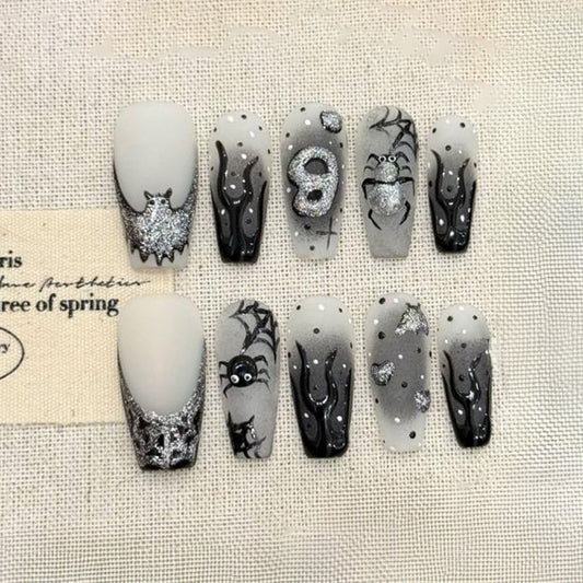 Halloween Gothic Flame Coffin Medium Press On Nails