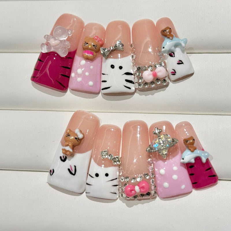 Flare Press On Nails Cute Character 3D Handmade Kawaii Nail Art Design