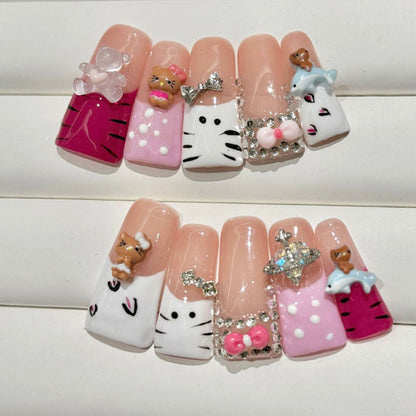 Flare Press On Nails Cute Character 3D Handmade Kawaii Nail Art Design