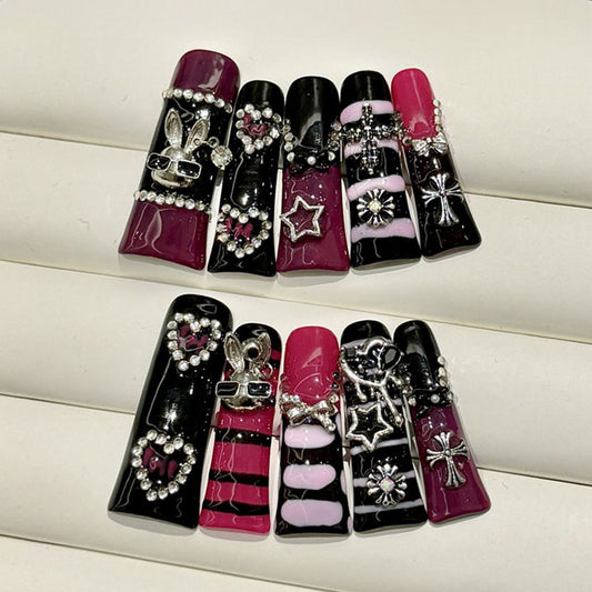 Mixed Pattern Handmade Multi Color Nail Art Design