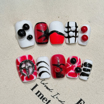 Halloween Gothic Cross Coffin Short Press On Nails