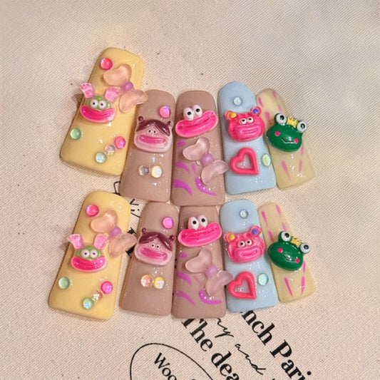 Flare Press On Nails Cute Cartoon 3D Handmade Character Nail Art Design