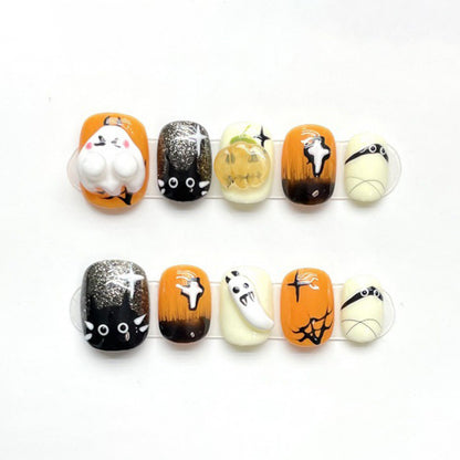 Halloween Spooky Ghost Press On Nails Oval Short Design