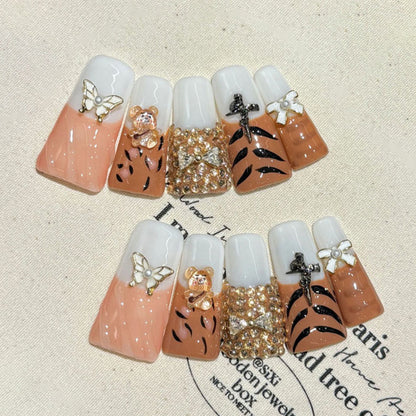 Orange White Gradient Butterfly Handmade Rhinestone