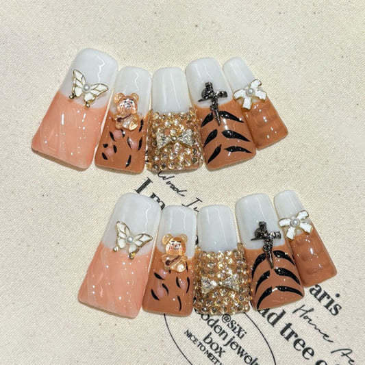 Orange White Gradient Butterfly Handmade Rhinestone