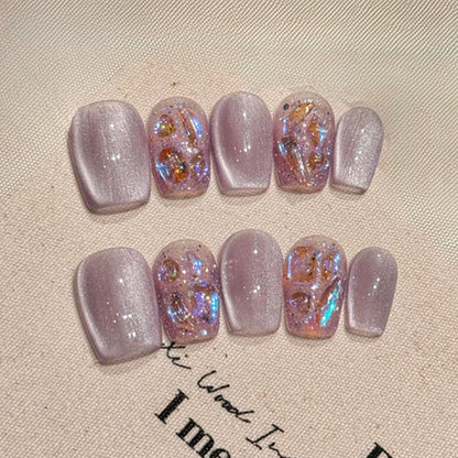 Handmade Coffin Short Press-On Nails - Glitter Mix