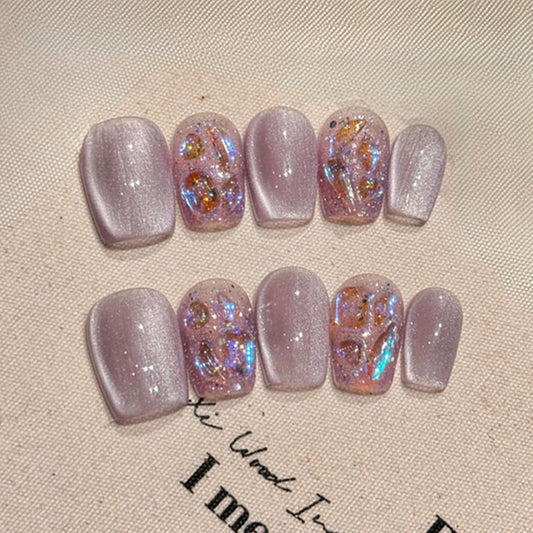 Handmade Coffin Short Press-On Nails - Glitter Mix
