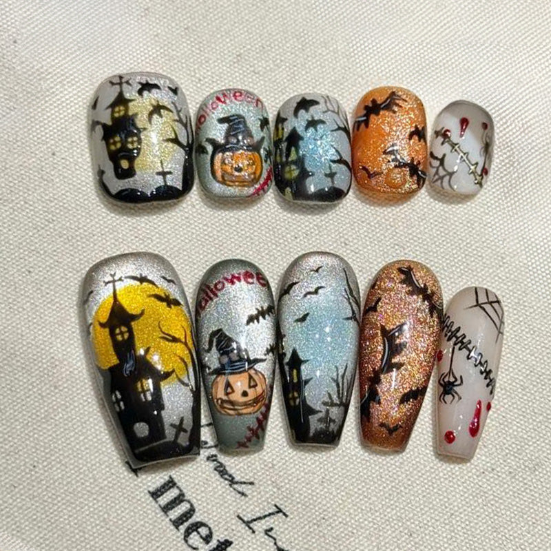 Halloween Nightmare Cemetery Press On Nails Mixed Shapes