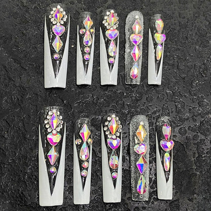 Handmade Press On Coffin Shape Nail Art Fashion