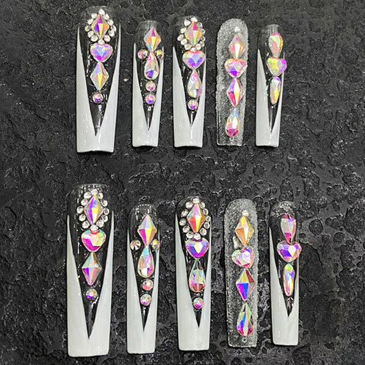 Handmade Press On Coffin Shape Nail Art Fashion