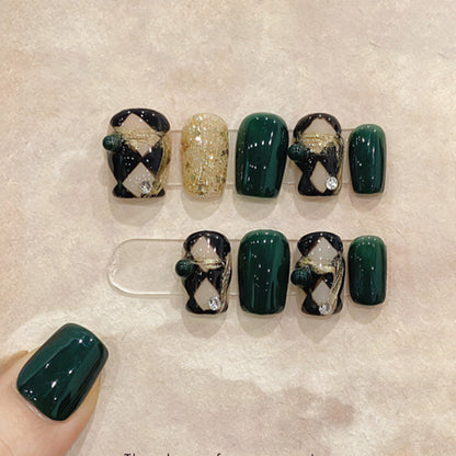 Green Gold Geometric Pattern Ballerina Short Nails
