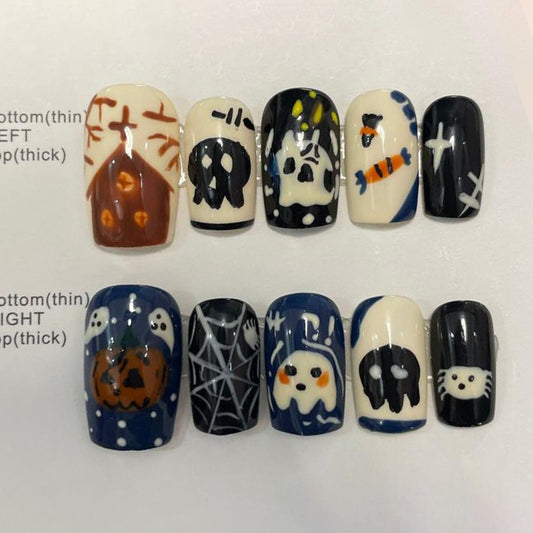 Halloween Spooky Skull Web Coffin Medium Press On Nails