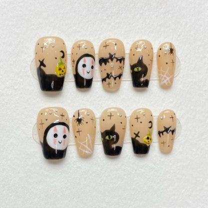 Halloween Kawaii Ghost Cat Coffin Medium Press On Nails