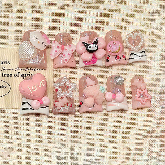 Pink Cartoon Press - ons, Hello Kitty & 3D Bow Decor