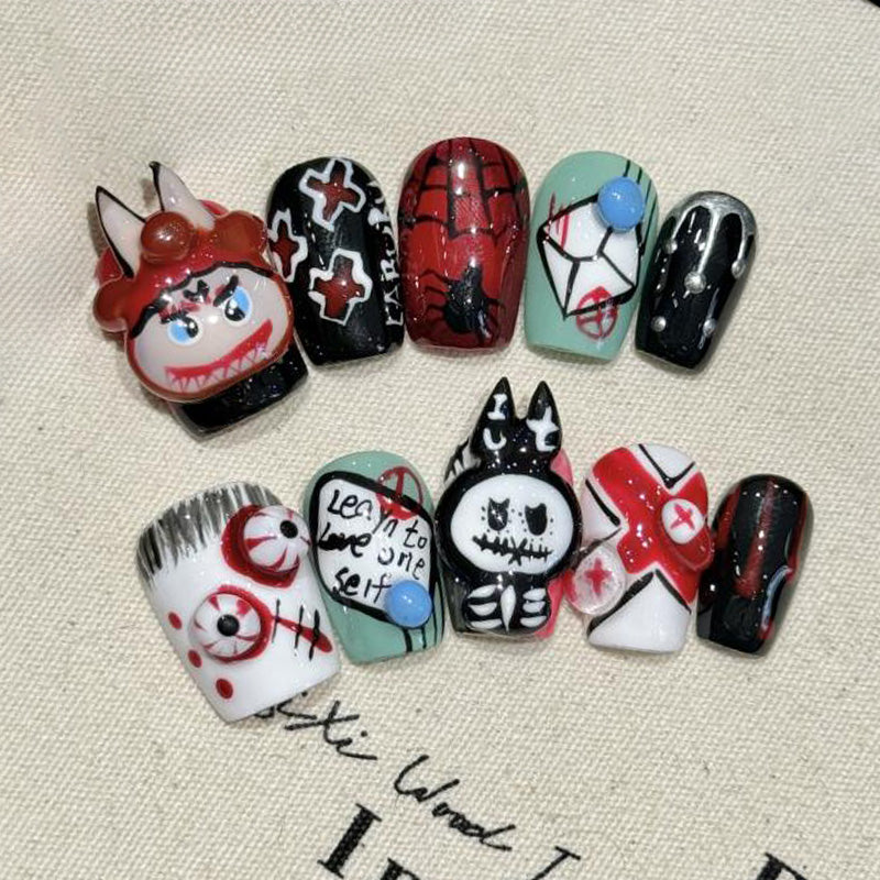 Halloween Anime Horror Coffin Short Press On Nails