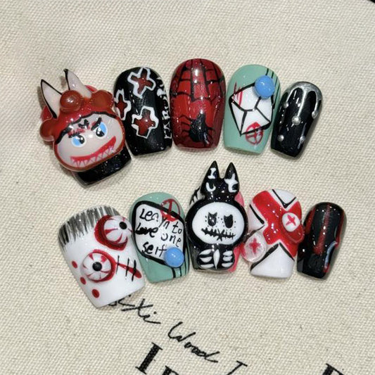 Halloween Anime Horror Coffin Short Press On Nails