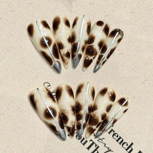 Stiletto Long Nails Leopard Print Handmade Press On Animal Pattern Fashion