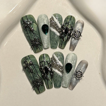 Gothic Green Nail Art Kit - Spider Web Dark Designs
