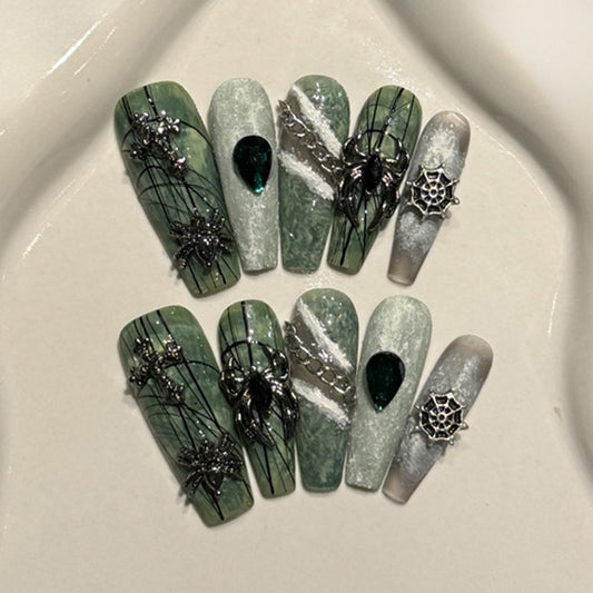 Gothic Green Nail Art Kit - Spider Web Dark Designs