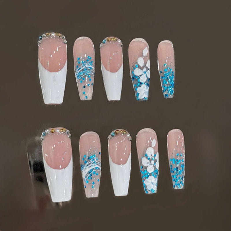 Coffin Nails Pink Blue Floral Gradient Pattern