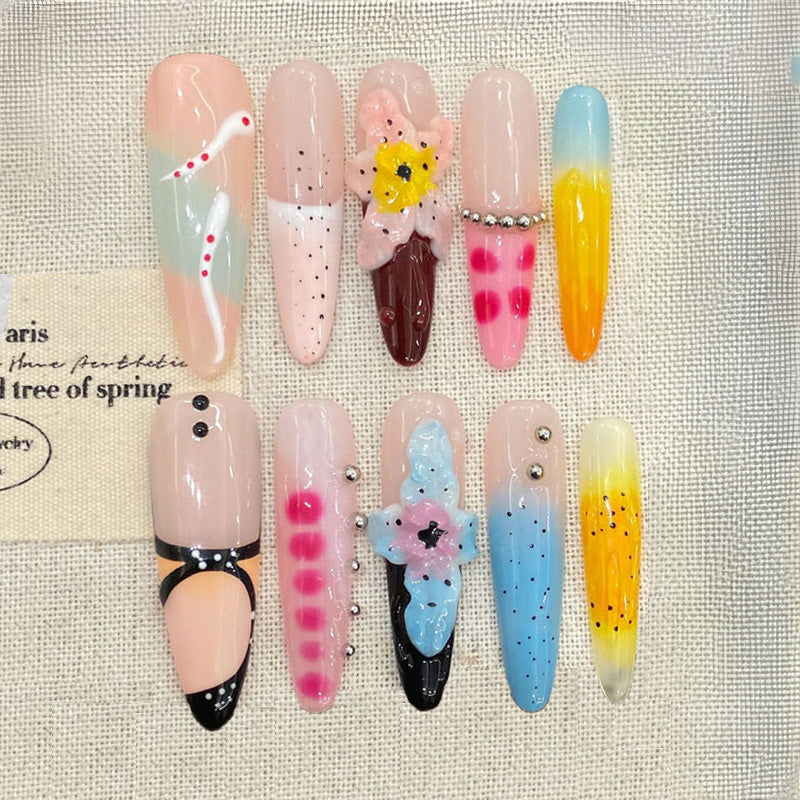 Ultra-Long Mixed Design Stiletto Press-On Nails - Rainbow