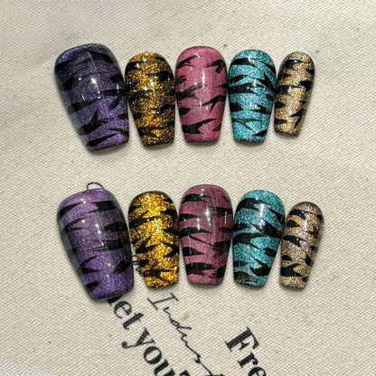 Halloween Holographic Mummy Coffin Medium Press On Nails