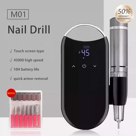 45000RPM Cordless Electric Nail Drill, Touch Screen 2000mAh Alloy Portable Nail File