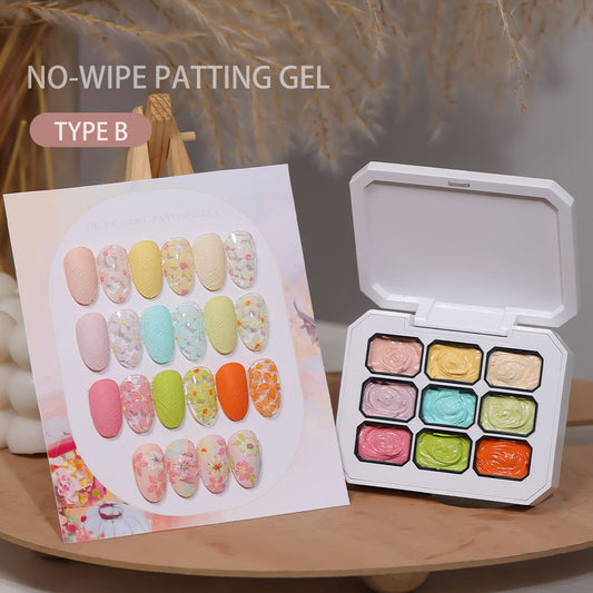 9 Grid Natural Gradient No-Wipe Patting UV Nail Gel, Long-Lasting Silk Oil Painting Sponge Gel