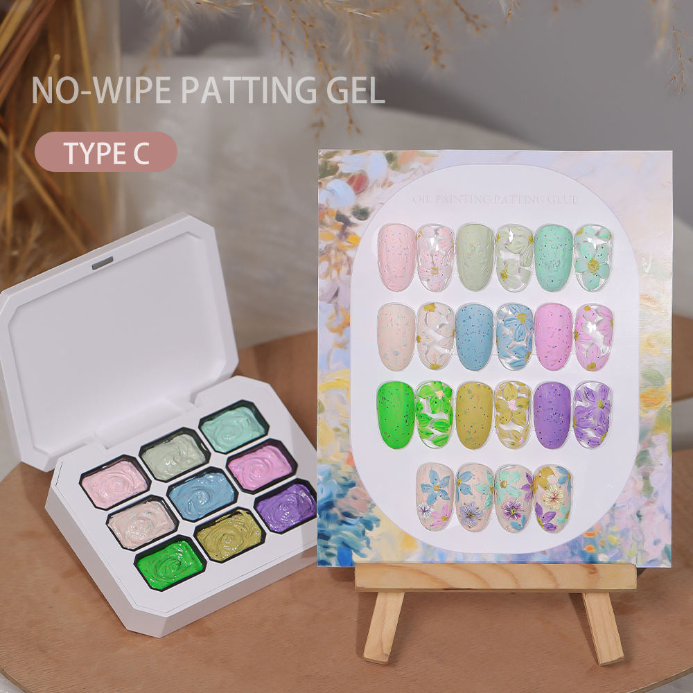 9 Grid Natural Gradient No-Wipe Patting UV Nail Gel, Long-Lasting Silk Smooth Oil Painting Sponge Gel
