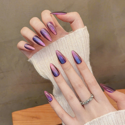 Stunning Twilight Gradient Press-On Nails - Purple to Blue Ombre, Professional Quality, Complete Application Kit