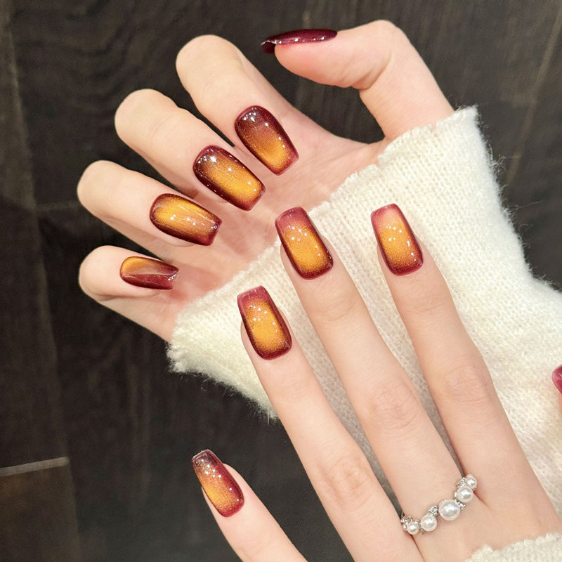 Stunning sunset gradient coffin press-on nails - Damage-free beauty at home - Complete set of 10 with professional kit