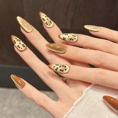 Almond Long Press On Nails for Leopard Print Glamour