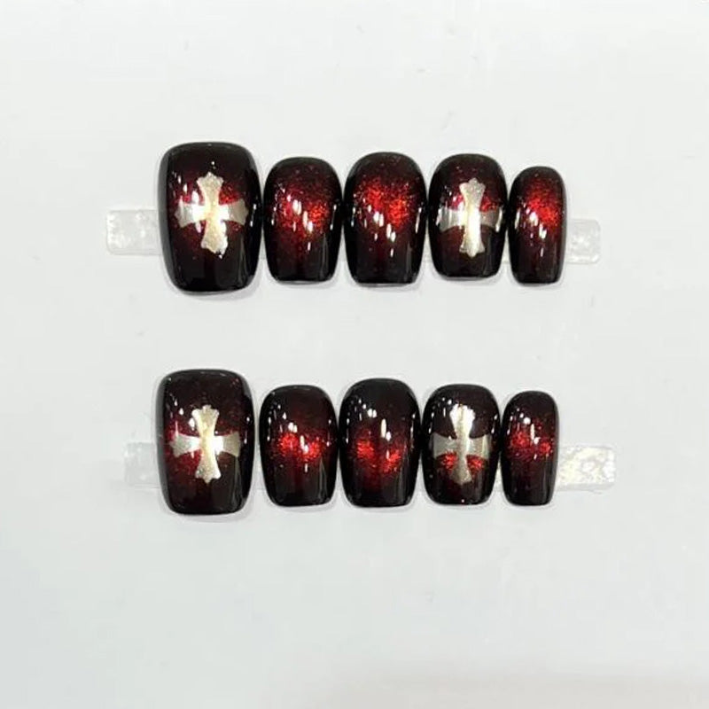 Halloween Gothic Cross Coffin Short Press On Nails
