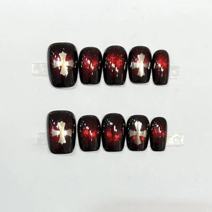 Halloween Gothic Cross Coffin Short Press On Nails