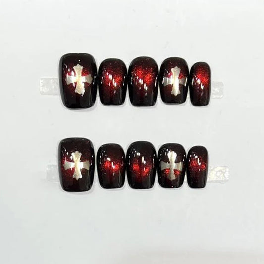 Halloween Gothic Cross Coffin Short Press On Nails