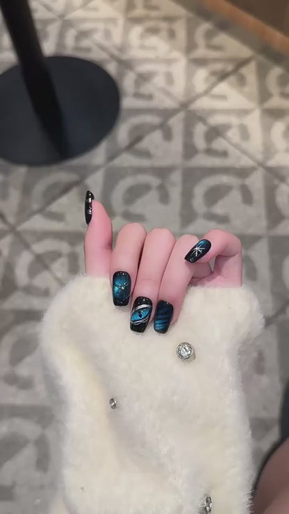 Halloween Galaxy Witch Coffin Short Press On Nails
